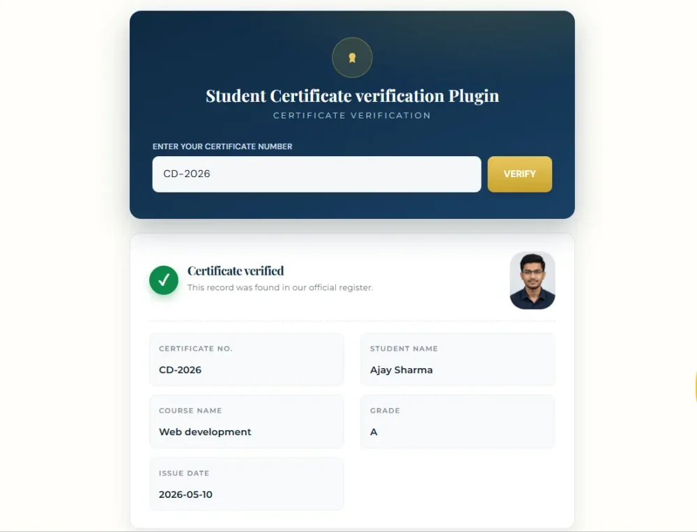 Student Certificate Generator & Verifier Plugin for WordPress (V-1) (with Pdf generation)